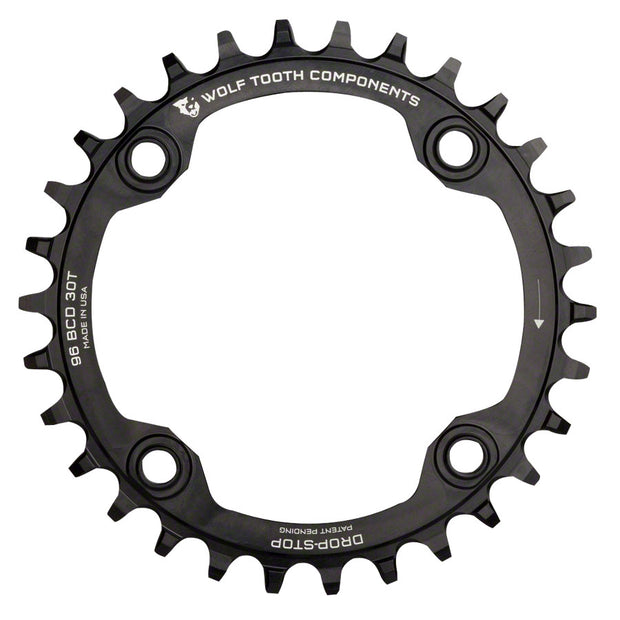Wolf Tooth 96 Symmetrical BCD Chainring - 32t, 96 BCD, 4-Bolt, Drop-Stop, For Shimano Cranks, Black, Full View
