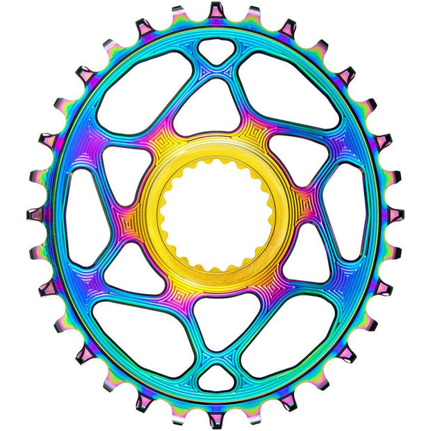 absoluteBLACK Oval Direct Mount Chainring - 32t, Shimano Direct Mount, 3mm Offset, Requires Hyperglide+ Chain, PVD Rainbow, Full View