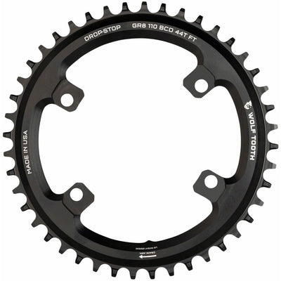 Wolf Tooth Shimano 110 Asymmetric BCD Chainring - 40t, 110 Asymmetric BCD, 4-Bolt, Drop-Stop Flattop, For Shimano GRX Cranks, Black, Full View