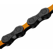 KMC DLC 12-Speed 126L Chain in orange link closeup view