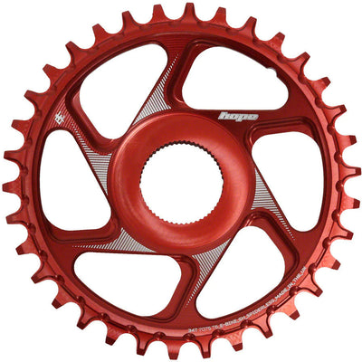 Hope Shimano eBike Chainring 34t, red, full view.