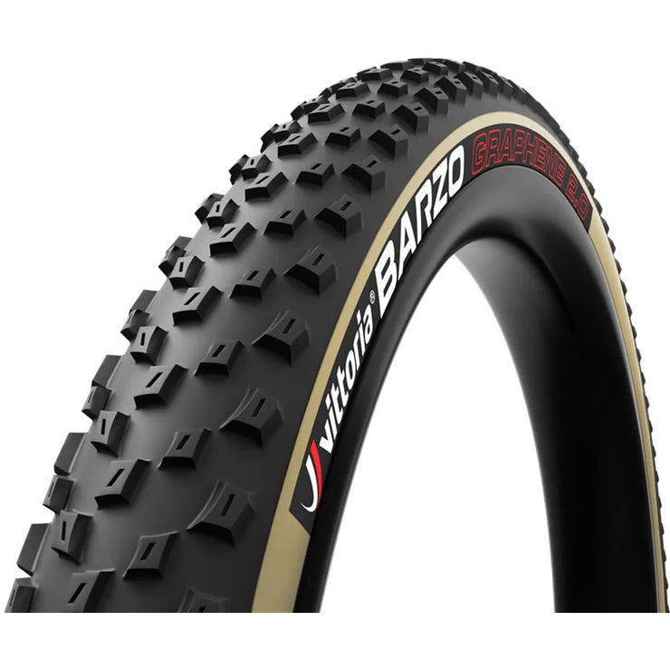 Vittoria Barzo 29 x 2.35 Blk/Tan, Folding Bead Mountain Bike Tire, full view.