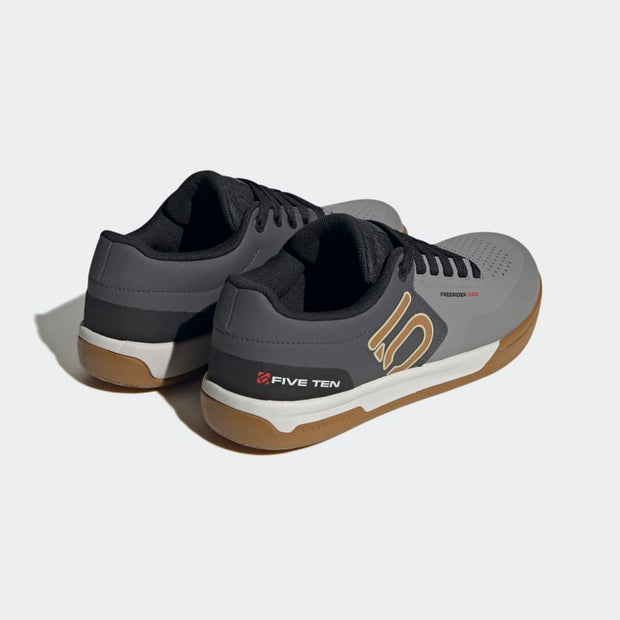 Five Ten Men's Freerider Pro Shoe, grey three / bronze strata / core black, heel view of pair.