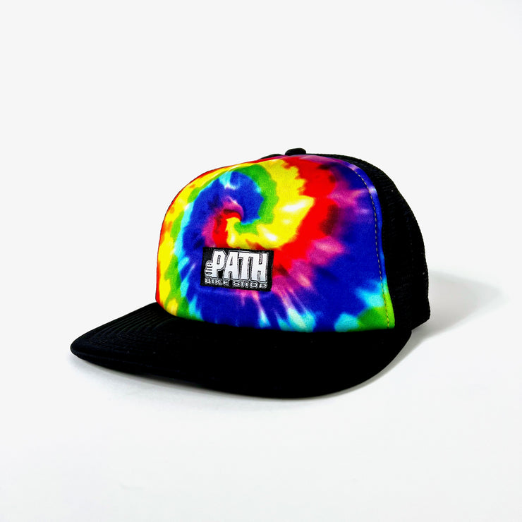 The Path Trucker Hat, Rainbow Tye Dye, Right side view