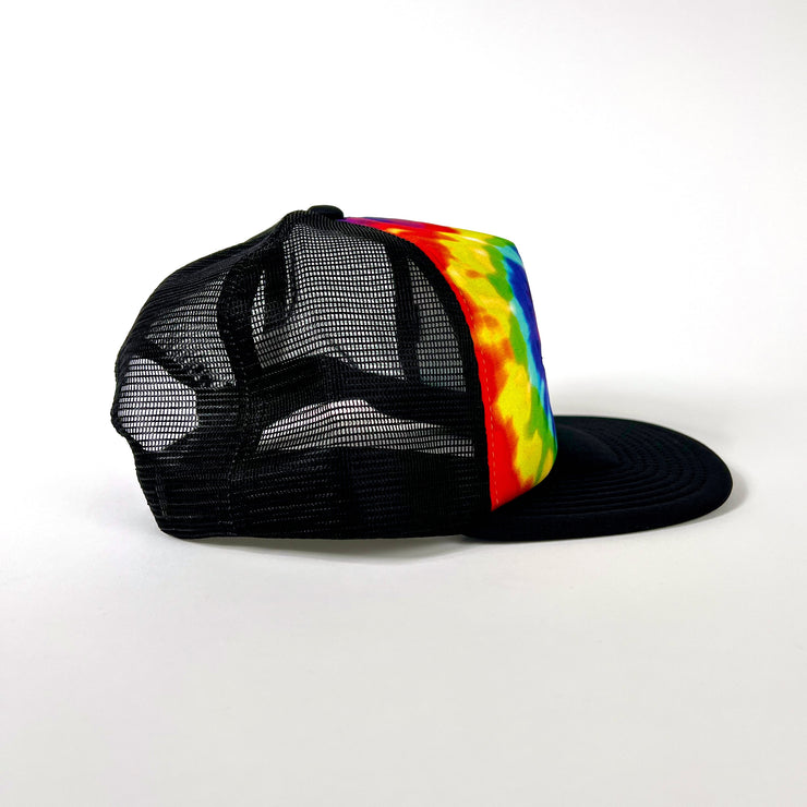 The Path Trucker Hat, Rainbow Tye Dye, Side View