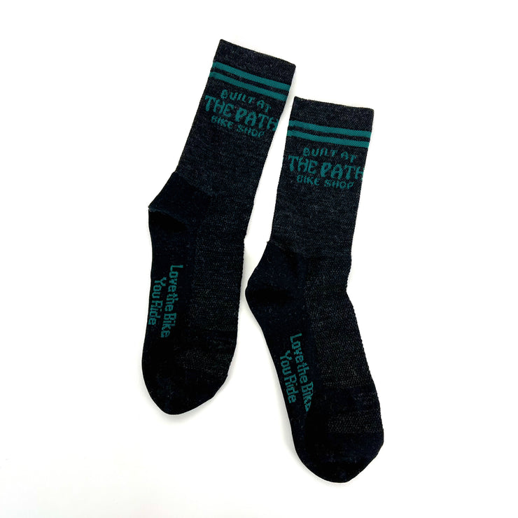 5" Path Logo Socks, Charcoal/Green Logo, Full View