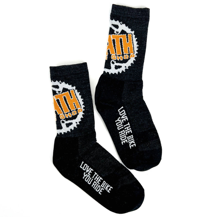 5" Path Logo Socks, Charcoal/Orange Logo, Full View