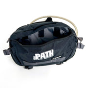 Path Hot Laps 5L Hip Pack, Black, Front view with zipper open