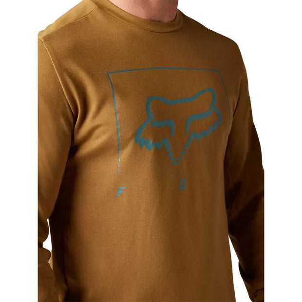 Fox Ranger Tred Drirelease Long Sleeve Mountain Bike Jersey, Caramel, front view on model.