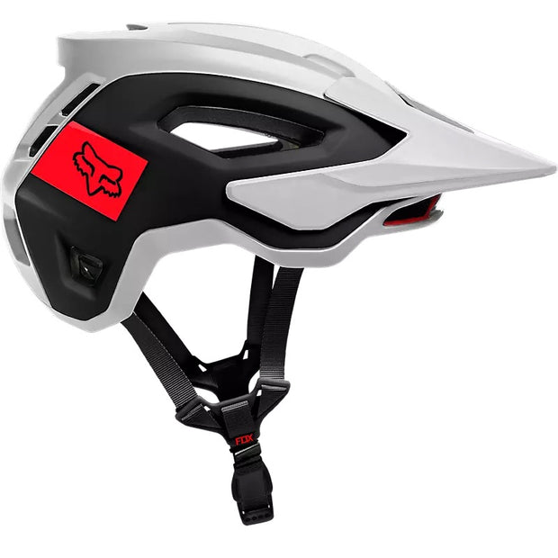 Fox Speedframe Pro Blocked MIPS Mountain Bike Helmet, white/black, side view.