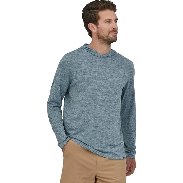 Patagonia Men's Capilene Cool Daily Hoody, abalone blue, front view on model.