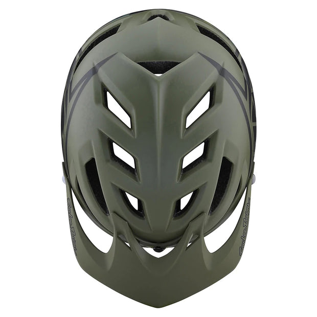 Troy Lee Designs Youth A1 MIPS Mountain Bike Helmet, camo army, top view.