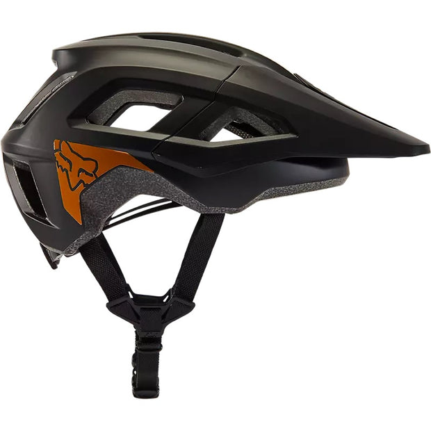 Fox Mainframe Trvrs Mountain Bike Helmet, black, side view.