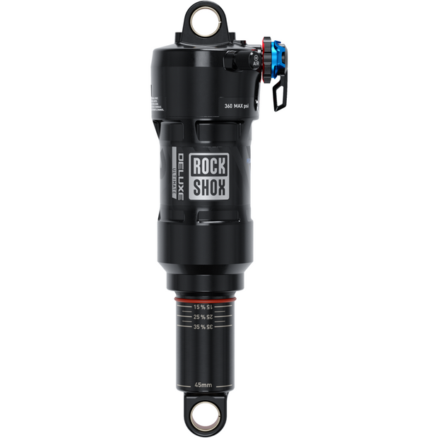 RockShox Deluxe Ultimate RCT Rear Shock - 210 x 50mm, DebonAir, 2 Tokens, Medium Reb/Comp, 380lb L/O Force, Standard, B2, front view.