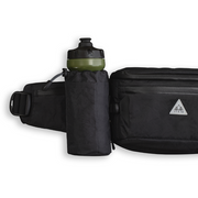 PNW Booster Bag Bottle Holder, dark matter black, full view on pack (pack and water bottle not included)..