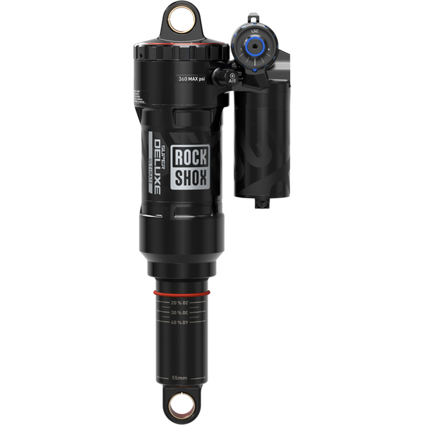 RockShox Super Deluxe Ultimate Rear Shock - RCT, 230 x 57.5, side view.