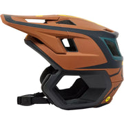 Fox Dropframe Pro Dvide Mountain Bike Helmet, nutmeg, side view.