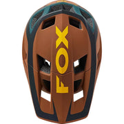 Fox Dropframe Pro Dvide Mountain Bike Helmet, nutmeg, top view.