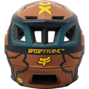 Fox Dropframe Pro Dvide Mountain Bike Helmet, nutmeg, back view.