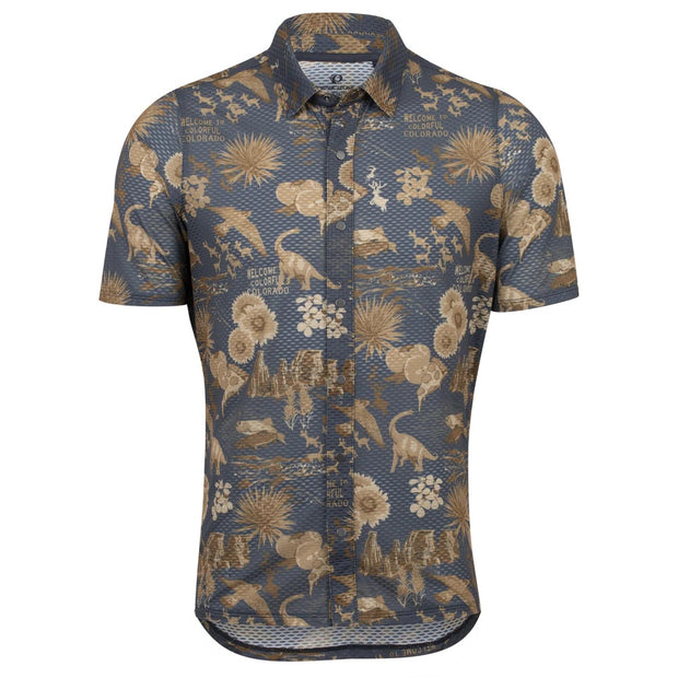 Pearl izumi Canyon Tech Snap Short Sleeve, dark ink coslope, front view.