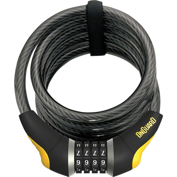 OnGuard Doberman Combo Cable Lock: 6' x 12mm, Gray/Black/Yellow, Full View