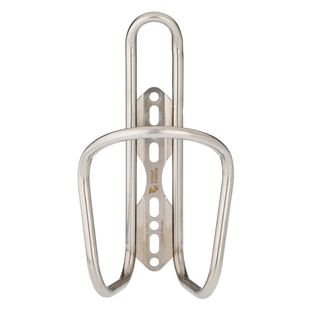 Wolf Tooth Morse Titanium Bottle Cage, Silver, Front View