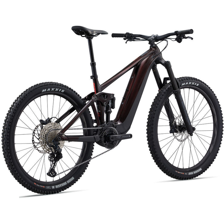 2023 Giant Reign E+ 2, Cordovan/Black, rear shock view.