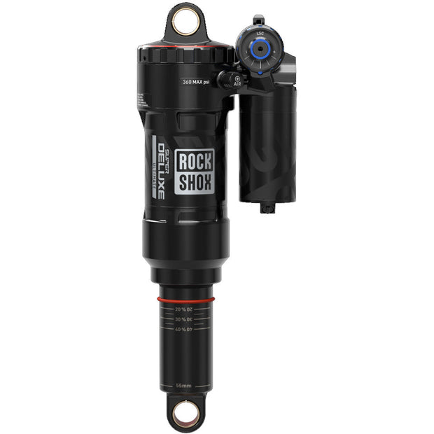 RockShox Super Deluxe Ultimate RC2T Rear Shock - 230 x 65mm, LinearAir, 2 Tokens, Reb/Low Comp, 320lb L/O Force, Standard, C1, full view. 