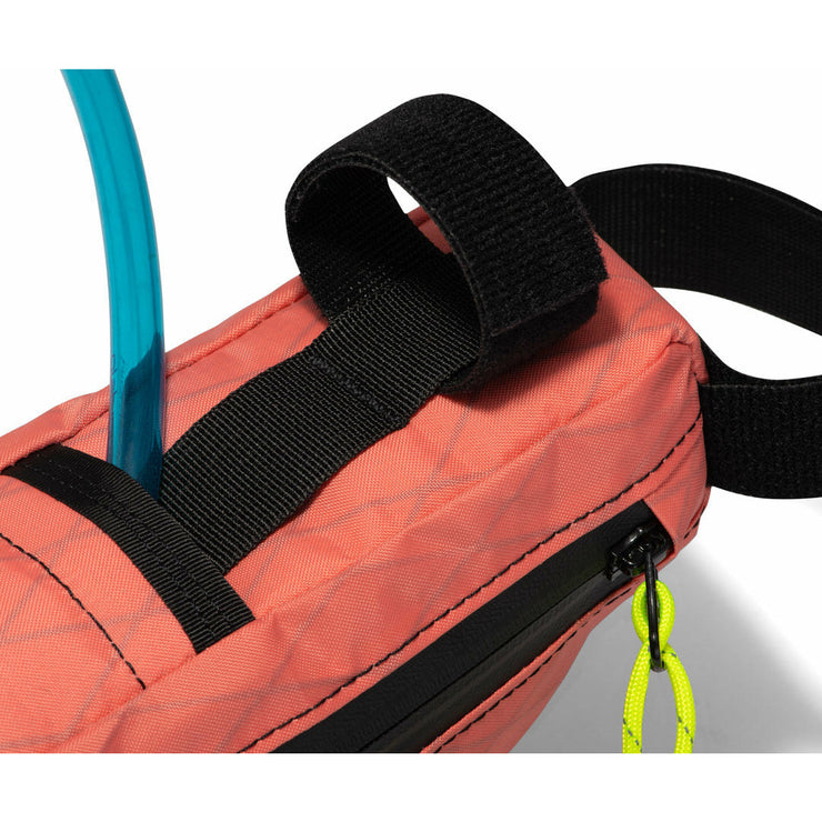 2022 Swift Industries Campout Hold Fast Frame Bag, Coral, water hose feeder view