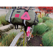 Swift Industries Campout Reflective Triangle, pink, handlebar pack view.