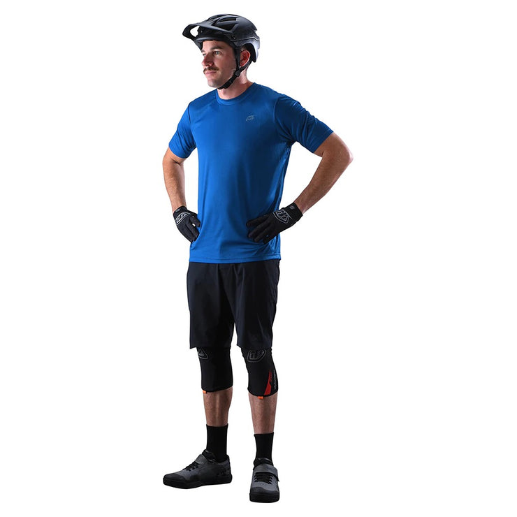 Troy Lee Designs Flowline Short Sleeve Jersey, Solid Slate Blue, Side view on a model