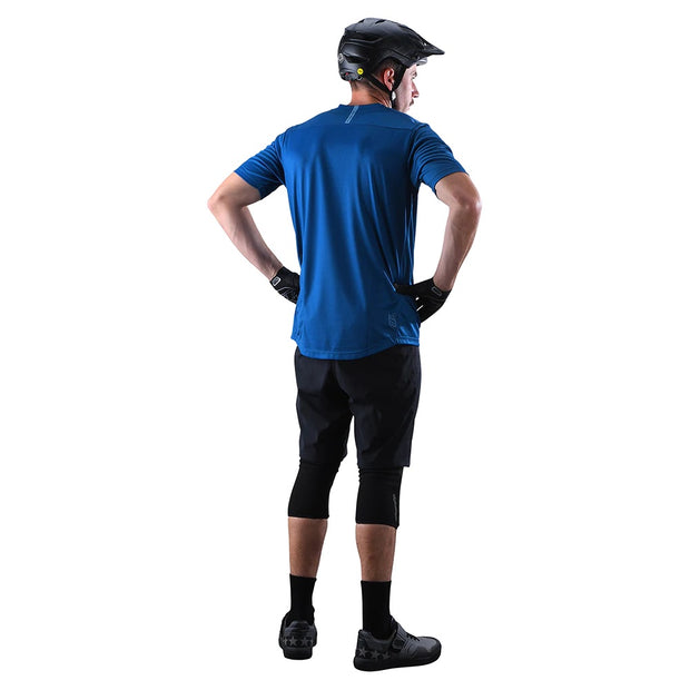 Troy Lee Designs Flowline Short Sleeve Jersey, Solid Slate Blue, Back view on a model