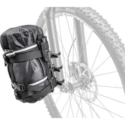 Topeak VersaCage Rack with Versamount clamps, suspension fork view.