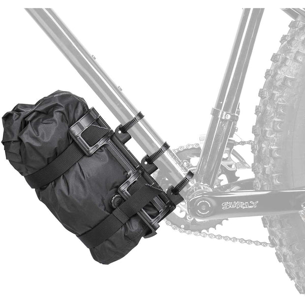 Topeak VersaCage Rack with Versamount clamps, downtube view. 