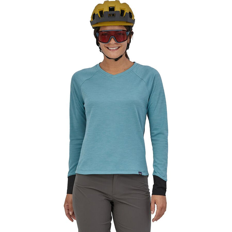Patagonia Women's Long Sleeve Dirt Craft Jersey Upwell Blue on-model front view