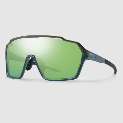 Smith Shift XL Mag glasses, Stone / Moss + ChromaPop Green Mirror Lens, full view.