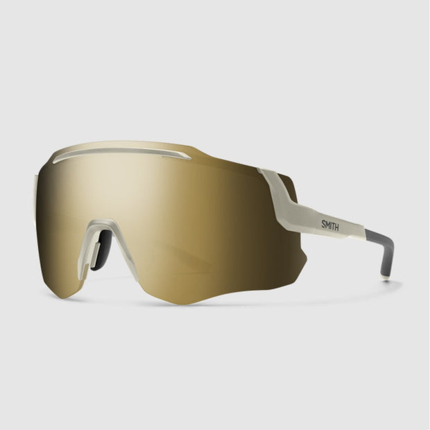 Smith Momentum Glasses, Matte Bone + ChromaPop Black Gold Mirror Lens, full view.