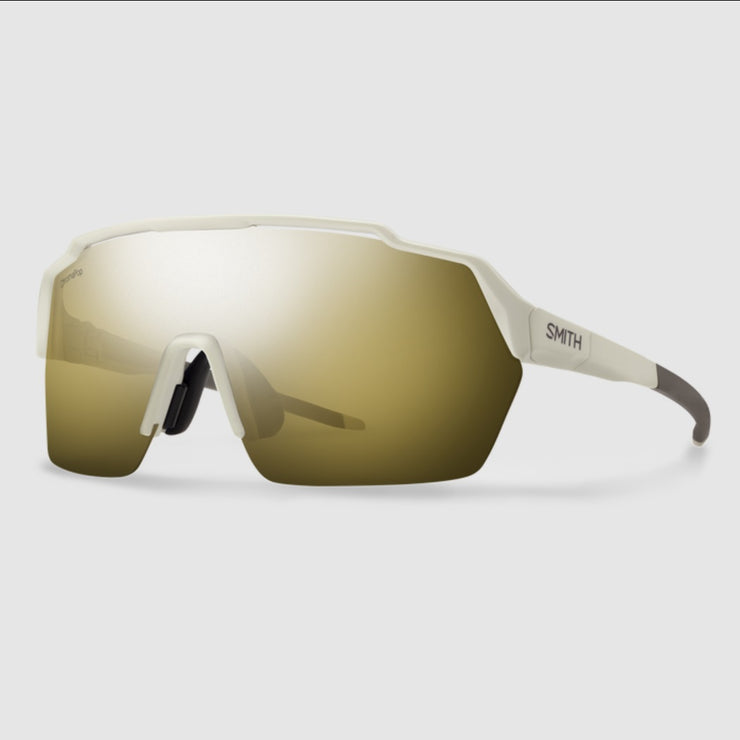 Smith Shift Split Mag Glasses, Matte Bone + ChromaPop Black Gold Mirror Lens, full view.