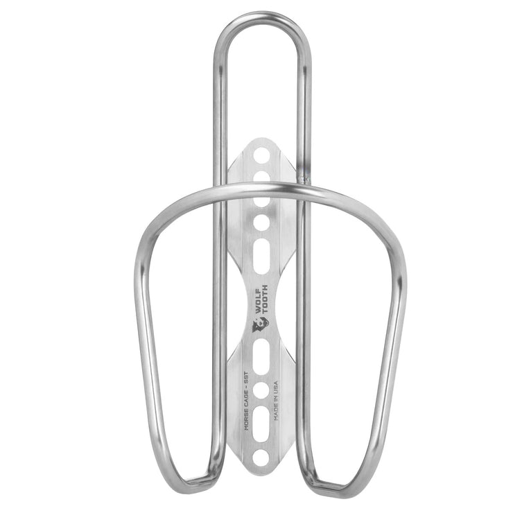 Wold Tooth Morse Bottle Cage - Stainless Steel, Silver, Front View