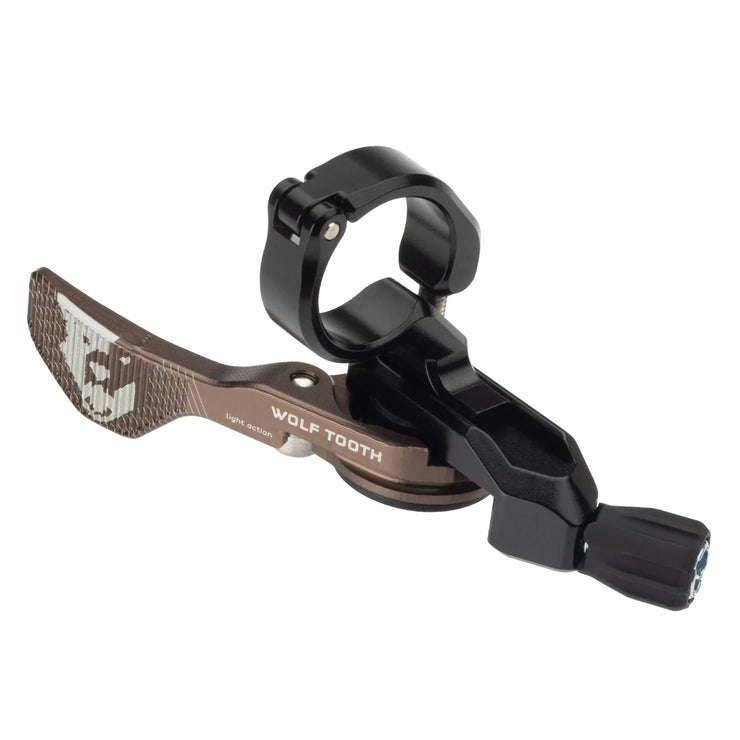 Wolf Tooth ReMote Light Action Dropper Lever with included Clamp, brown lever, Full View