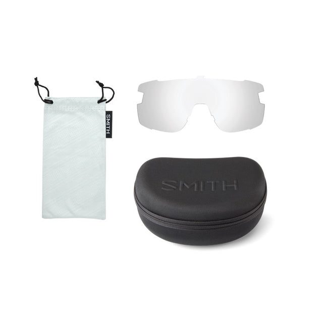 Smith Wildcat Sunglasses - Matte Cement + ChromaPop Green Mirror Lens. Bonus clear lens, performance case, microfiber bag with internal sleeve view.