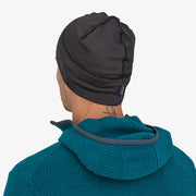 Patagonia R1 Daily Beanie, black, back view on model.