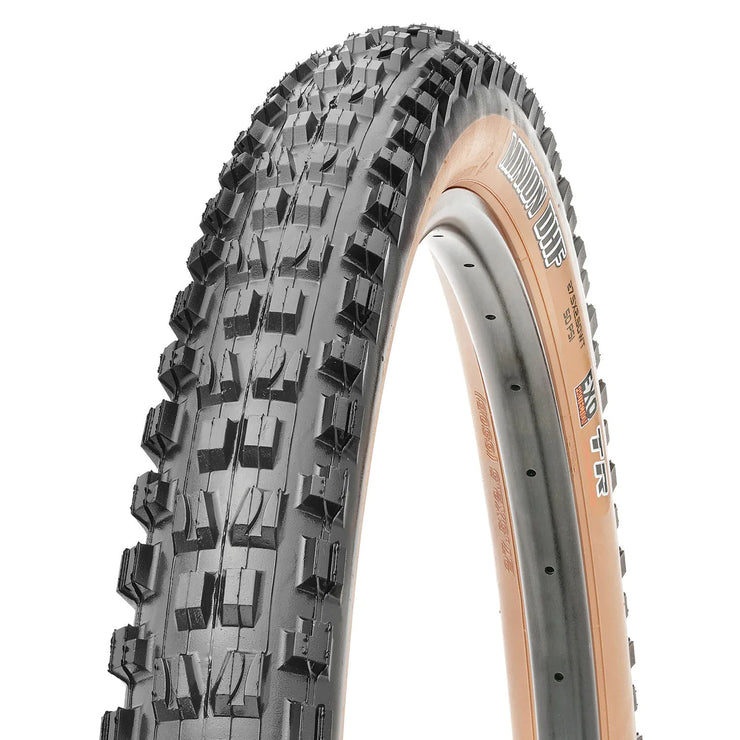 Maxxis Minion DHF 29 x 2.6WT EXO/TR Tan Mountain Bike Tire, full view.