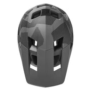 Fox Dropframe Pro Mountain Bike Helmet, in color grey camo, top view.