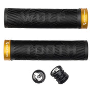 Wolf Tooth Components Echo Grip, gold, full view.