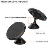 Rokform Dual Magnet Aluminum Swivel Dash Mount, infographic view.