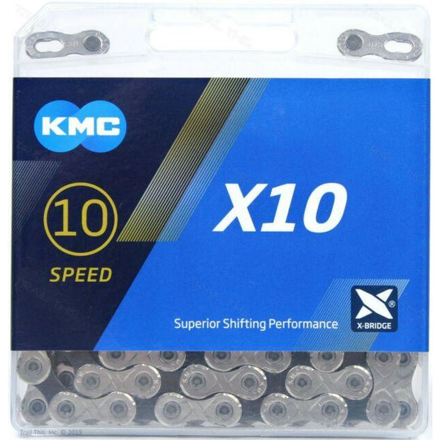 KMC X10 .93 10S 116L Silver full view in box