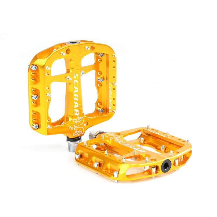 Chromag Scarab Pedals gold pair full view