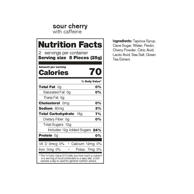 Skratch Labs Energy Chews, sour cherry, nutrition information.