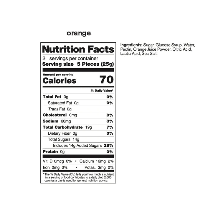 Skratch Labs Energy Chews, orange, nutrition information.